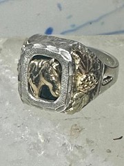 Black Hills Gold Ring onyx horse leaves cowgirl band sterling silver size 6 wome