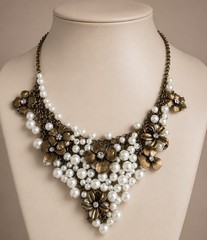 Vintage VCLM Faux Pearl Floral Mid-Century Style Bib Necklace