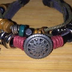Vintage Bohemian Multilayer Adjustable Bracelet Wood Metal Beads Waxed Cord