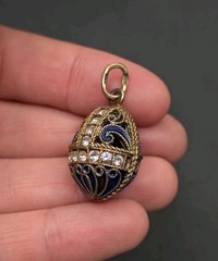 Sterling Silver Gold Vermeil Enamel Rhinestone Russian Mini Egg Charm Pendant