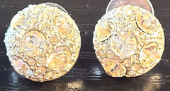 VINTAGE STUNNING ART DECO SILVER TONE CLEAR CRYSTAL PIERCED EARRINGS