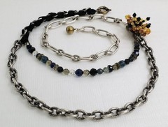 Vintage Authentic Signed Lanvin Silver Tone Crystal Asymmetrical Necklace