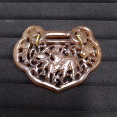 Carved Brown Stone Pendant Gold Tone