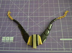 Park Lane Kontiki Black/Frosted Lucite Bib Necklace ART DECO STYLE Vtg Gold Tone