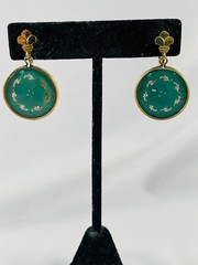 Vintage JMS Earrings 12KT Gold Filled Green Drop Dangle Screw Back Earrings
