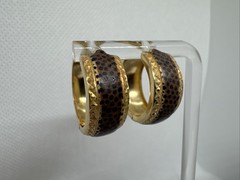 14k Yellow Gold Enameled Cheetah Leopard Print Hoop Earrings Vintage, 21mm, SLC