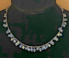 Vintage Lia Sophia Baby Blue Aurora Borealis Crystal Charm Necklace Boho Chic