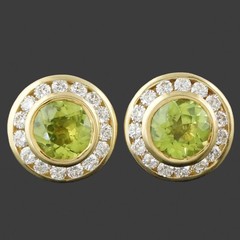 Shapur Mozaffarian Solid 18K Gold 1.50 Ct Peridot, .60 CTW Diamond Stud Earrings