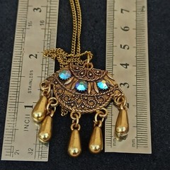 Vintage Necklace Gold Tone Aurora Borealis Chandelier Bohemian Oriental Ethnic