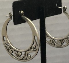 Vintage JEZ Jezlaine Sterling Silver Filigree Flat Scroll Hoop Earrings