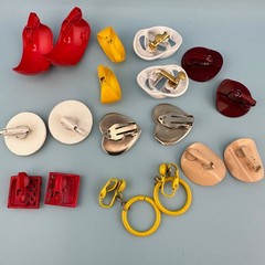 Vintage Enamel Metal Earrings Lot Clip On Bright Colorful 1980s Retro Pop MOD