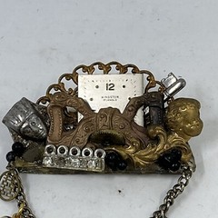Vintage Maximal Art Collage Brooch Pin Mixed Materials Signed 80 Art Assemblage
