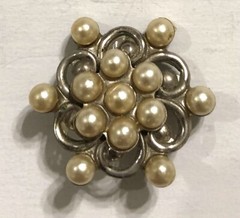 Vintage Silver Tone Metal With Faux Pearl Brooch Pin