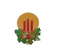 Hallmark Plastic Christmas Candles Brooch With Poinsettia