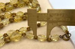 VTG Art Deco faceted Citrine glass bead necklace 32″ brass spacers 10-17mm