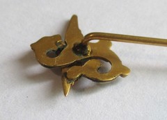 ANTIQUE VICTORIAN MYTHICAL DRAGON SEED PEARL STICK PIN GOLD GILT BRASS