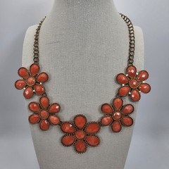Vtg Orange Daisy Flower Statement Necklace Floral Acrylic Cabochon Collector