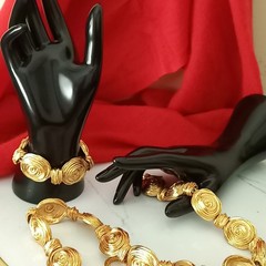 Vintage Runway Chunky Gold Tone Swirl Chain Belt Necklace & Bracelet Set 60s 80s