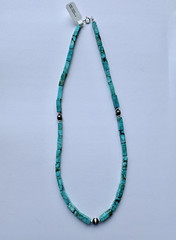 Sterling Silver TURQUOISE SEA SEDIMENT JASPER Rectangle Bead Necklace 18″ $160