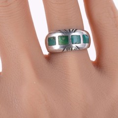 sz7 30’s-40’s Zuni sterling silver and turquoise flush inlay ring