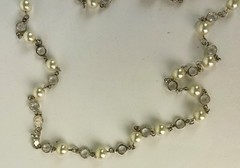VTG 1960s AUSTRIAN White/Clear Crystal Bezel Set Faux Pearl Necklace 35 in USA
