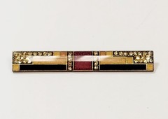 Vintage French Art Deco Rare Long Bar Brooch Enamel Rhinestones Trombone Clasp