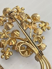 Vintage Blue Aurora Borealis Rhinestone Floral Brooch Clip On Earrings Set