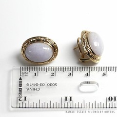 Ming’s Hawaii Lavender Jade Cabochon 14K Yellow Gold Earrings