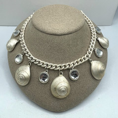 VTG 80’s Chunky Seashells Bubbles Silver-tone necklace earrings set Beachy