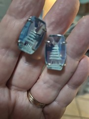 Japan Fine Silver Cufflinks Pagoda Reverse Carved Opaline Glass