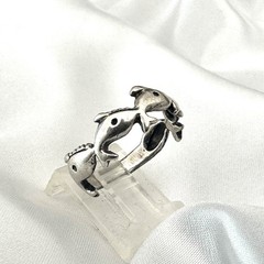 Sterling Silver 925 Ring Good Luck Band Vintage Fish Dolphin Whale