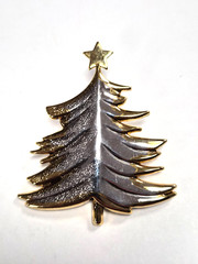 Vintage Signed BEST Silver & Gold Christmas Tree Holiday Pendant Pin / Brooch