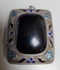 Antique Onyx Scent 62mm Chinese Export Filigree Cloisonne Enamel Pendant Locket