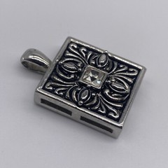 Silver Tone White Stone Pendant No Chain