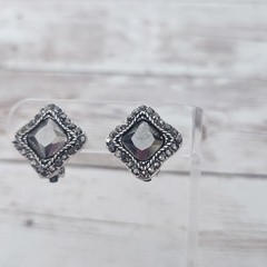 Vintage Clip On Earrings Silver Tone & Dark Grey Unusual