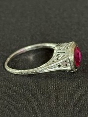 Antique Art Deco Platinum Ring with Flame-Fusion Ruby (c.1920s-1930s) Size 6.5