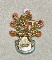 AUTHENTIC SWOBODA FLOWER VASE BROOCH ~ CORAL, PERIDOT, OLIVE JADE ~WOW!