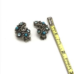 Vintage Lisner Silver Tone Blue Rhinestone Flower Climber Clip On Earrings
