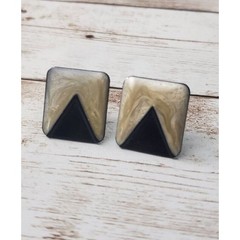 Vintage Clip On Earrings – Beige Rectangle with Black Triangle