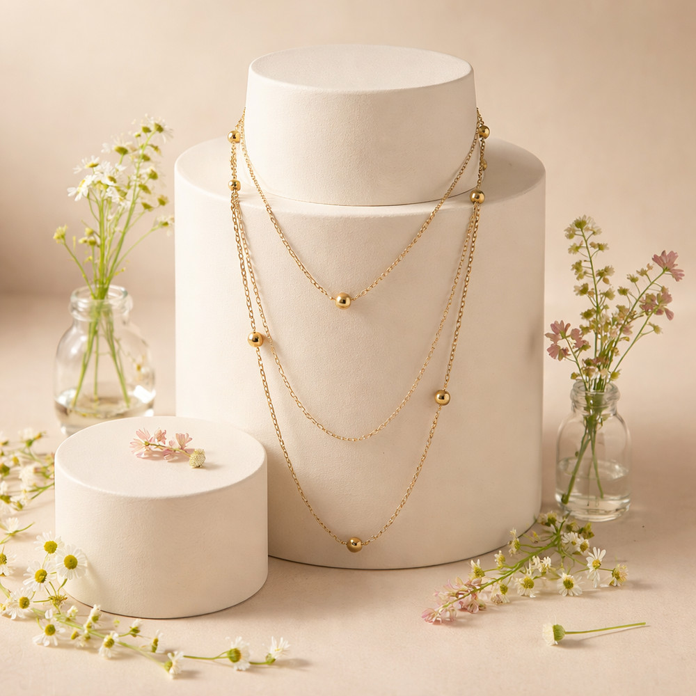 Versatile!!! Vintage!! LONG!! 48” 12k Gold Filled Ball Bead Station Necklace