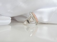Large Sterling Silver 925 Pink MOP White Topaz Statement Ring Size 7