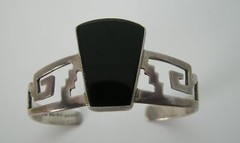 Stunning Sterling Trapezoid Black Onyx Geometric Aztec Designer Bracelet TS-70