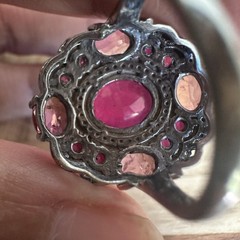 Vintage Cocktail Ring Size 5.75 Natural Tourmaline Ruby Gems 925 Sterling 7.0g