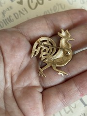 Trifari brooch Rooster Blue & Green Gold vintage 1950s-1960s Cute