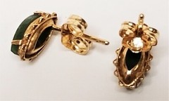 Vintage Green Jade Diamond 14K Yellow Gold Ring & Small Stud Earrings SET SZ 5.5