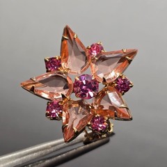 Vintage Pink Rhinestone Starburst Clip On Earrings Peach Mid Century Modern