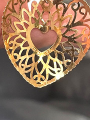 Domed Filigree Heart Necklace Gold Over Sterling Delicate Cable Chain Vtg B595