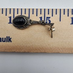 FAS Vintage Deco Sterling Silver Black Onyx Marcasite Dangle Drop Earrings 925