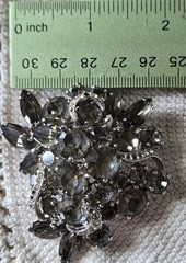 WEISS Gray Smoky Rhinestone Brooch Pin Silver Tone Vintage Missing Stones