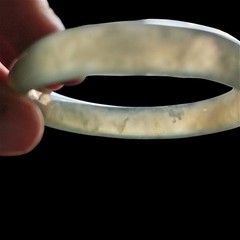 Vtg Semi Translucent Light White Green Jadeite Jade Solid Bangle Bracelet 6.5in